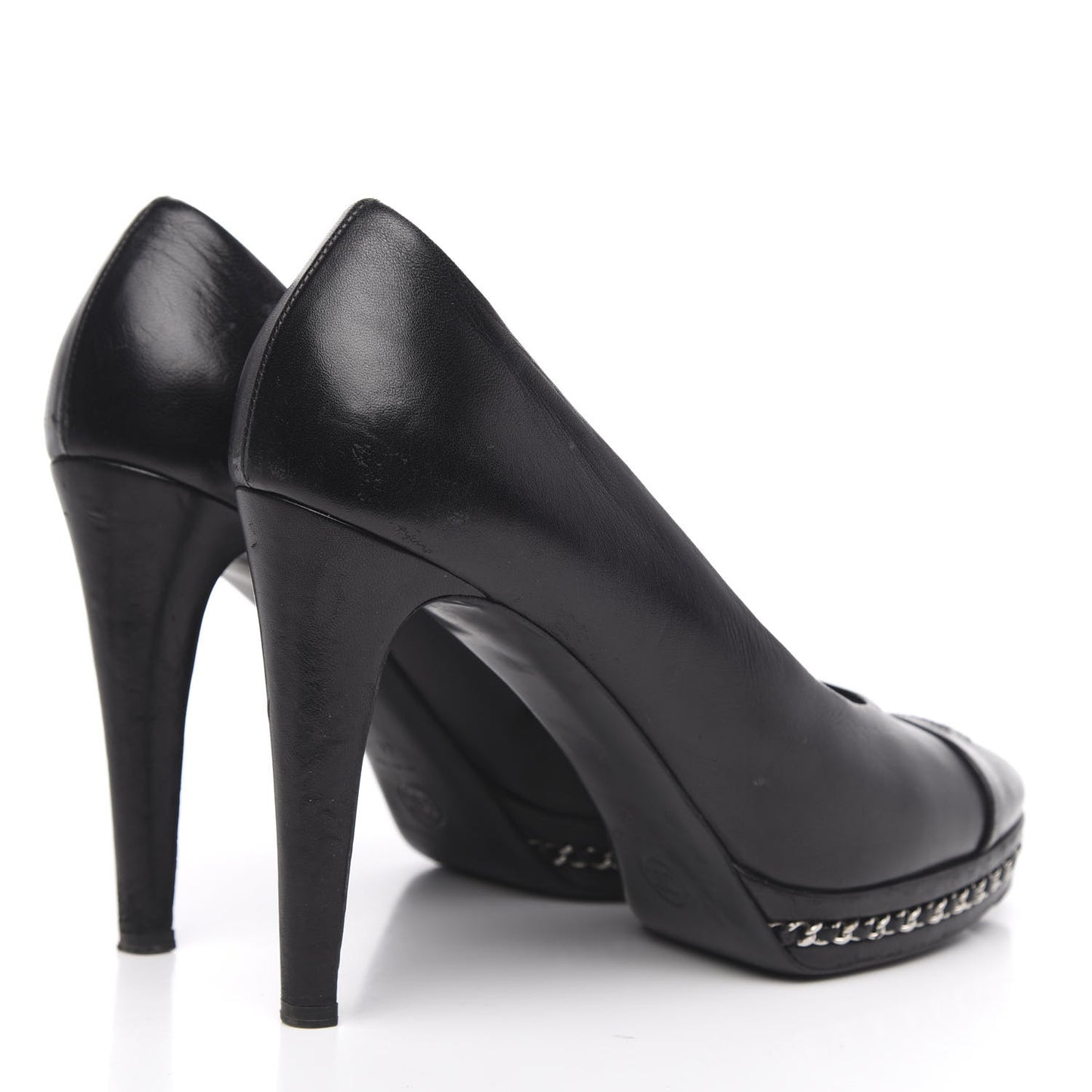 Lambskin CC Cap Toe Platform Chain Pumps 41 Black