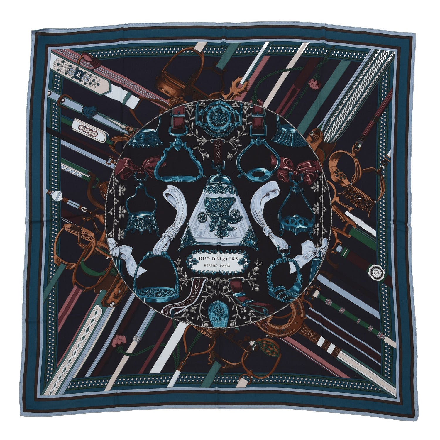 Hermes Cashmere Silk Duo D'Etriers Shawl 140 1 of 3