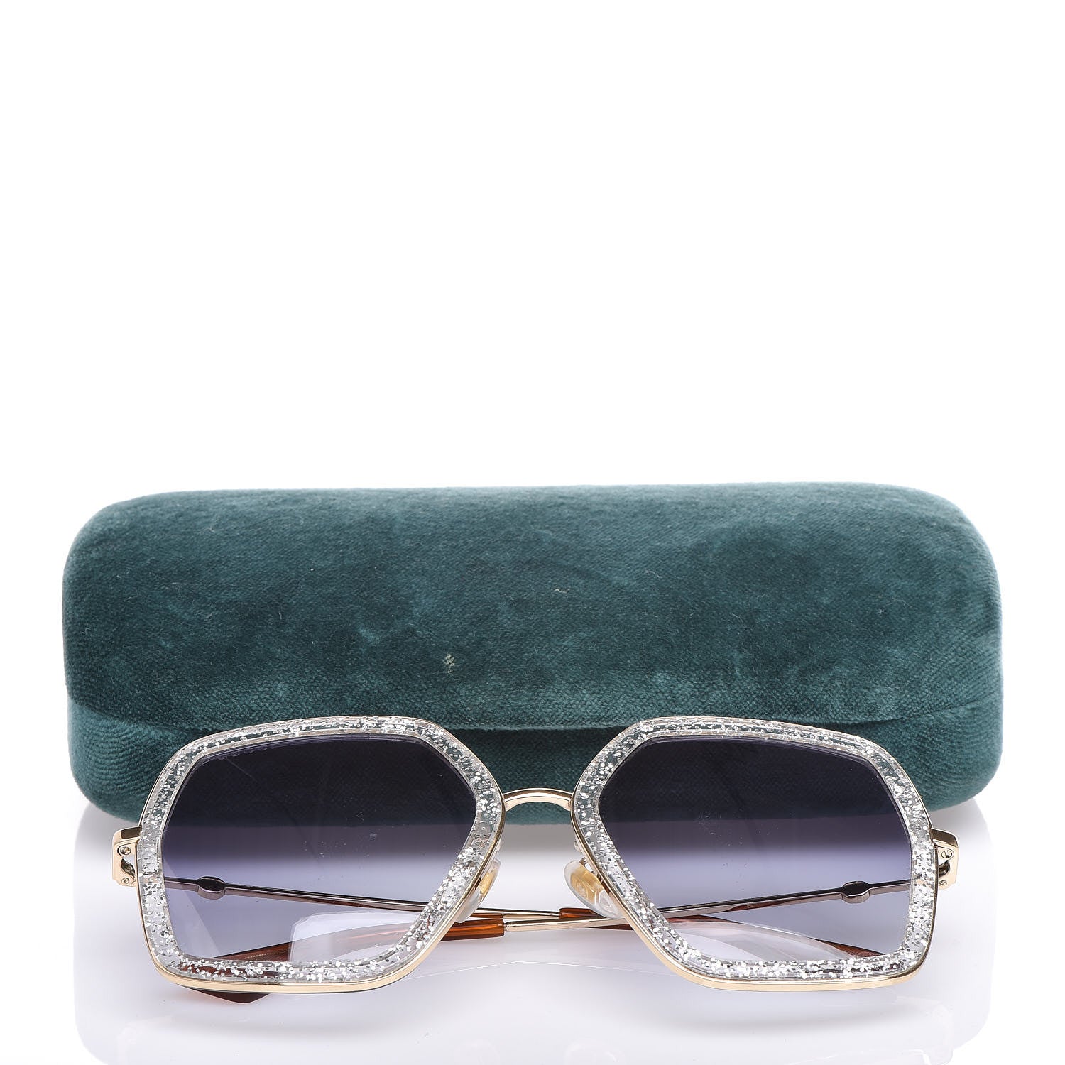 Gucci Glitter Acetate Oversize Square Frame Sunglasses GG0106S Gold 11 of 11