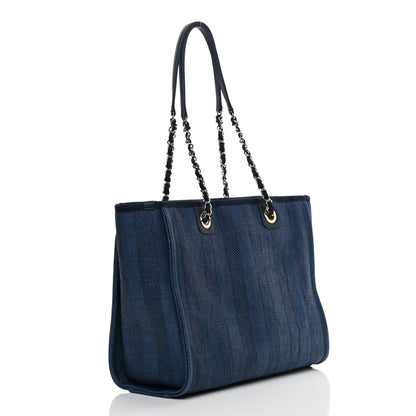 Chanel Mixed Fibers Striped Small Deauville Tote Navy Blue 3 of 13