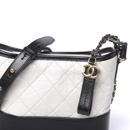 Chanel Aged Calfskin Quilted Small Gabrielle Hobo Black White 8 of 11