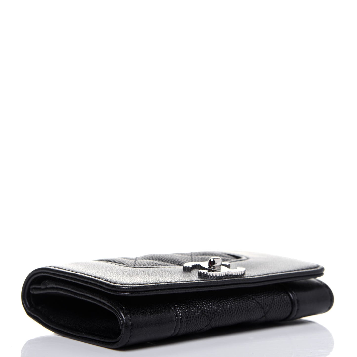 Caviar Quilted Vintage Mademoiselle Flap Card Holder Black