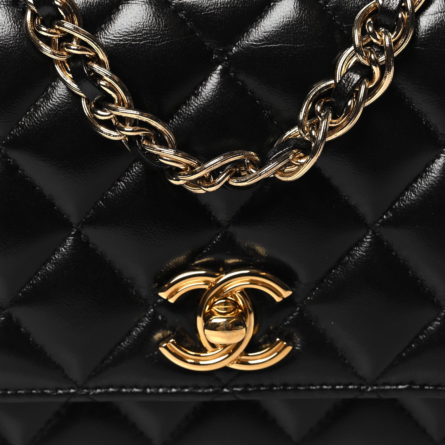 Chanel Shiny Lambskin Quilted Golden Links Wallet On Chain WOC Black 9 of 13