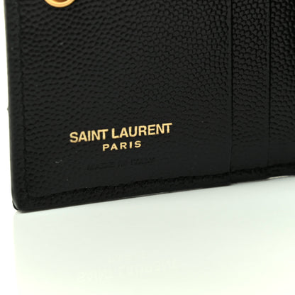 Saint Laurent Grain De Poudre Matelasse Chevron Monogram Zipped Card Case Black 6 of 8