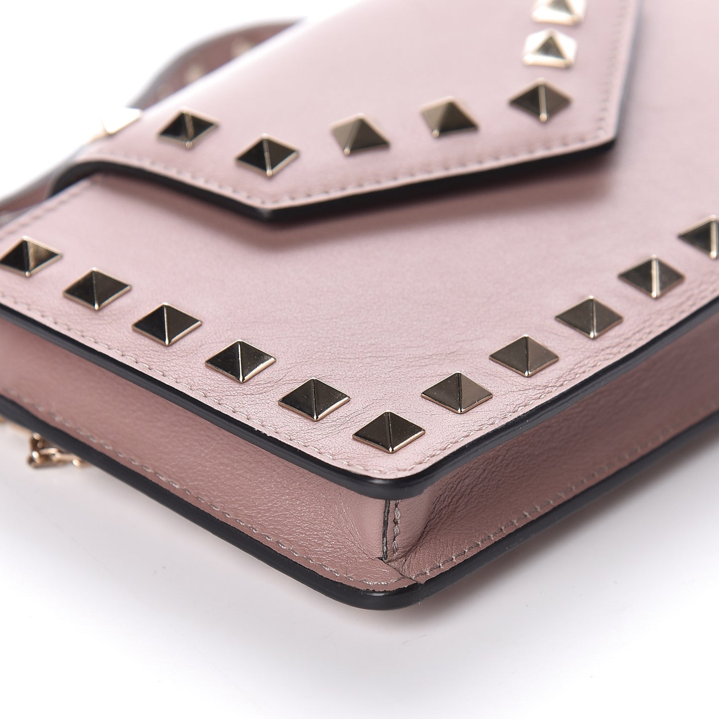 Calfskin Rockstud Phone Case With Chain Poudre