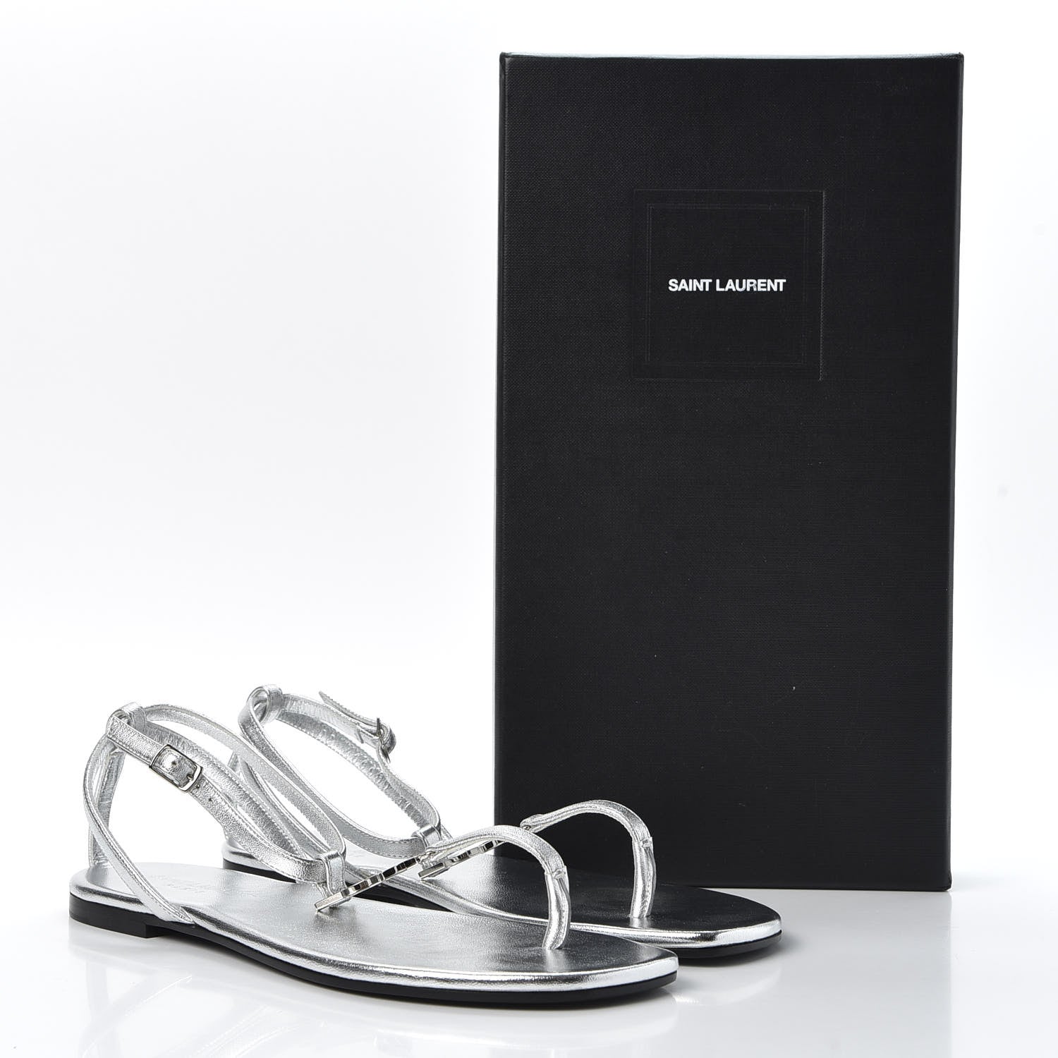 Saint Laurent Metallic Lambskin Nu Pieds 05 Thong Sandals 37 Argento 9 of 9