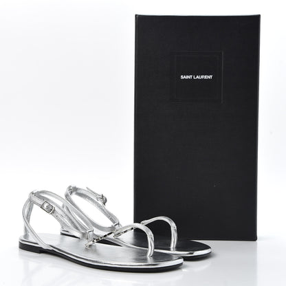 Saint Laurent Metallic Lambskin Nu Pieds 05 Thong Sandals 37 Argento 9 of 9