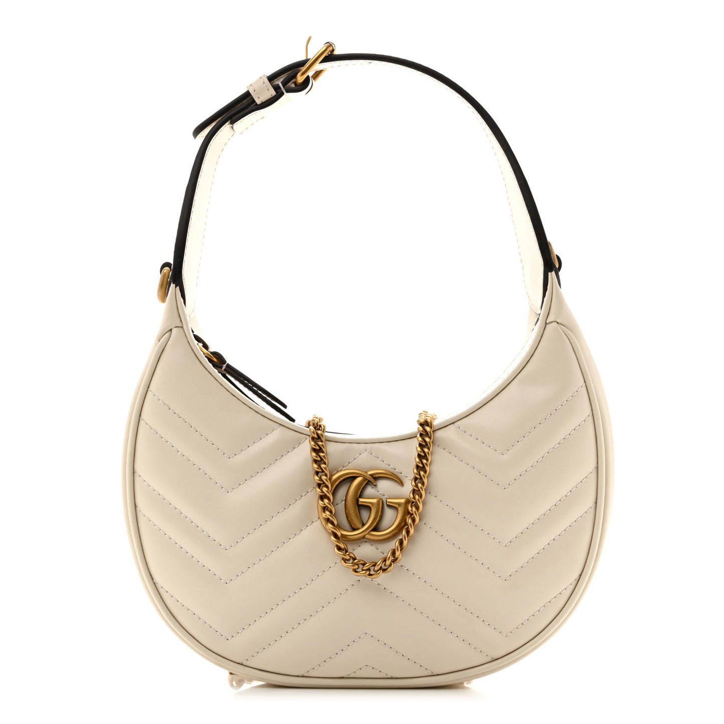 Calfskin Matelasse Chevron Mini GG Marmont Half Moon Hobo Mystic White