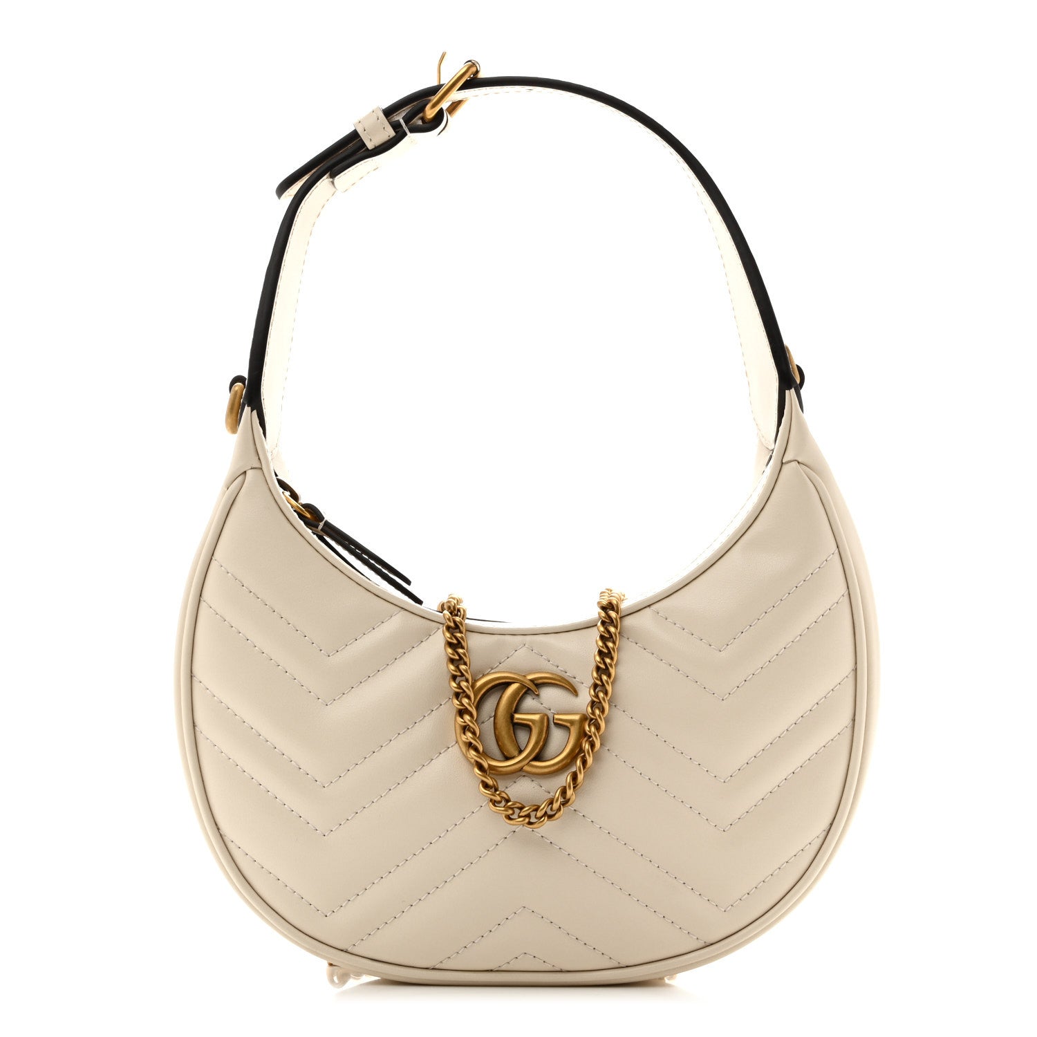 Gucci Calfskin Matelasse Chevron Mini GG Marmont Half Moon Hobo Mystic White 1 of 9