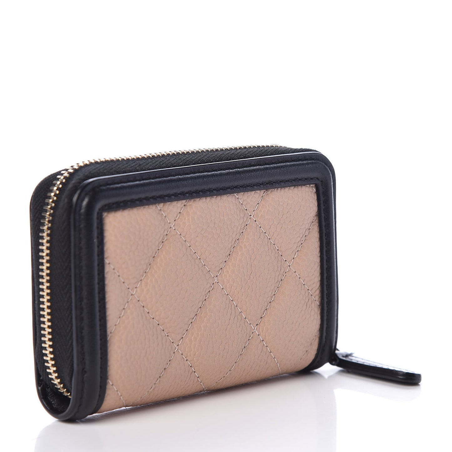 Caviar Quilted Filigree Coin Purse Beige Black