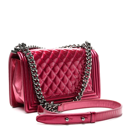 Chanel Metallic Patent Calfskin Quilted Medium Boy Flap Pink 3 of 10