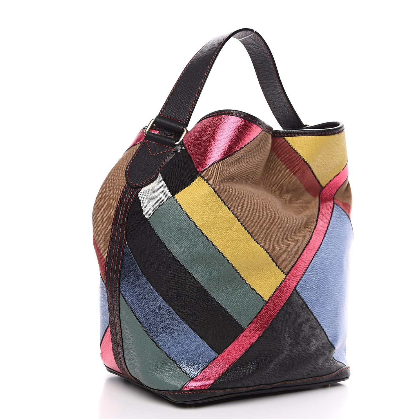 Canvas Calfskin Check Patchwork Medium Ashby Hobo Multicolor