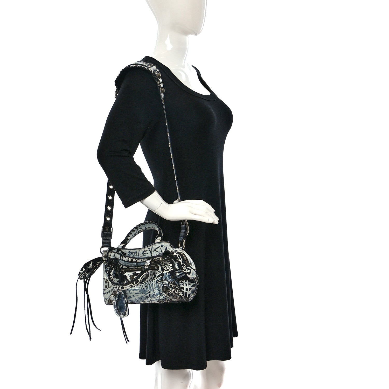 Balenciaga Agneau Arena Graffiti Neo Cagole Handbag XS Black White 2 of 9