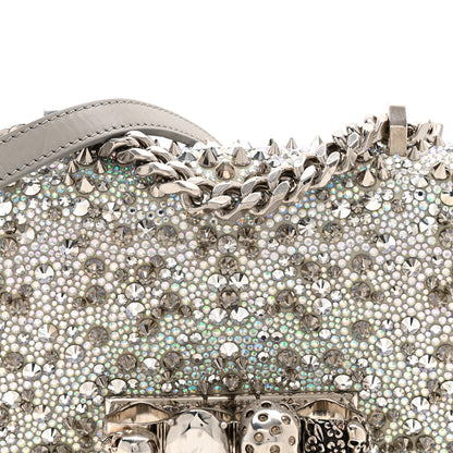 Alexander McQueen Suede Calfskin Crystal Studded Mini Jeweled Knuckle Satchel Silver 8 of 13