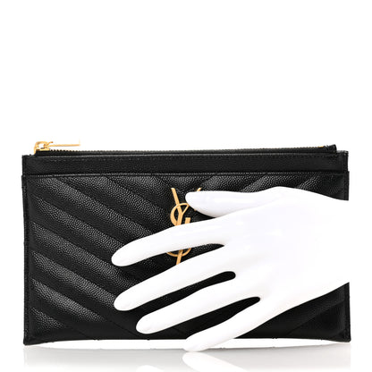 Saint Laurent Grain De Poudre Chevron Monogram Bill Pouch Black 2 of 7