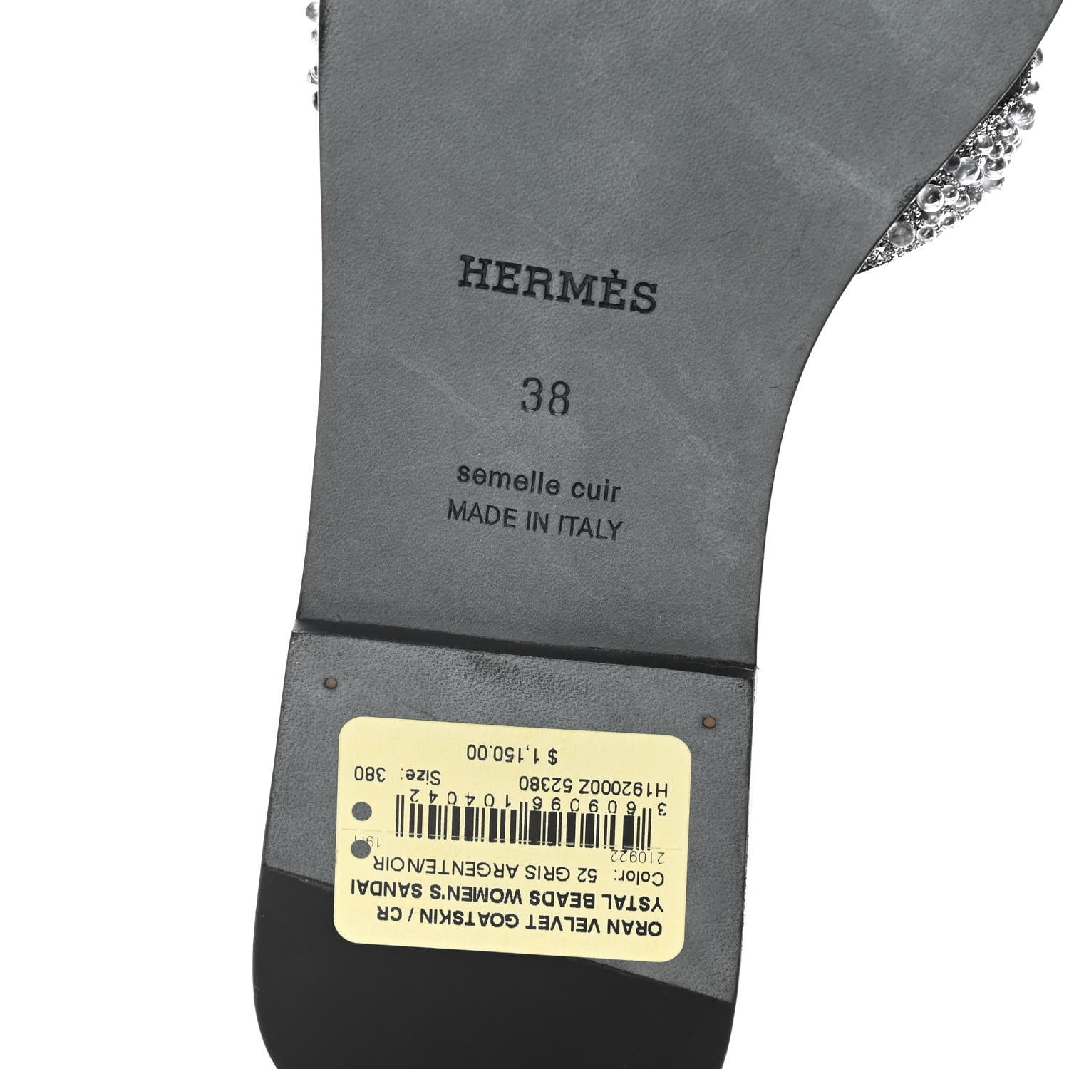 Hermes Velvet Goatskin Crystal Beads Oran Sandals 38 Gris Argente Black 8 of 12