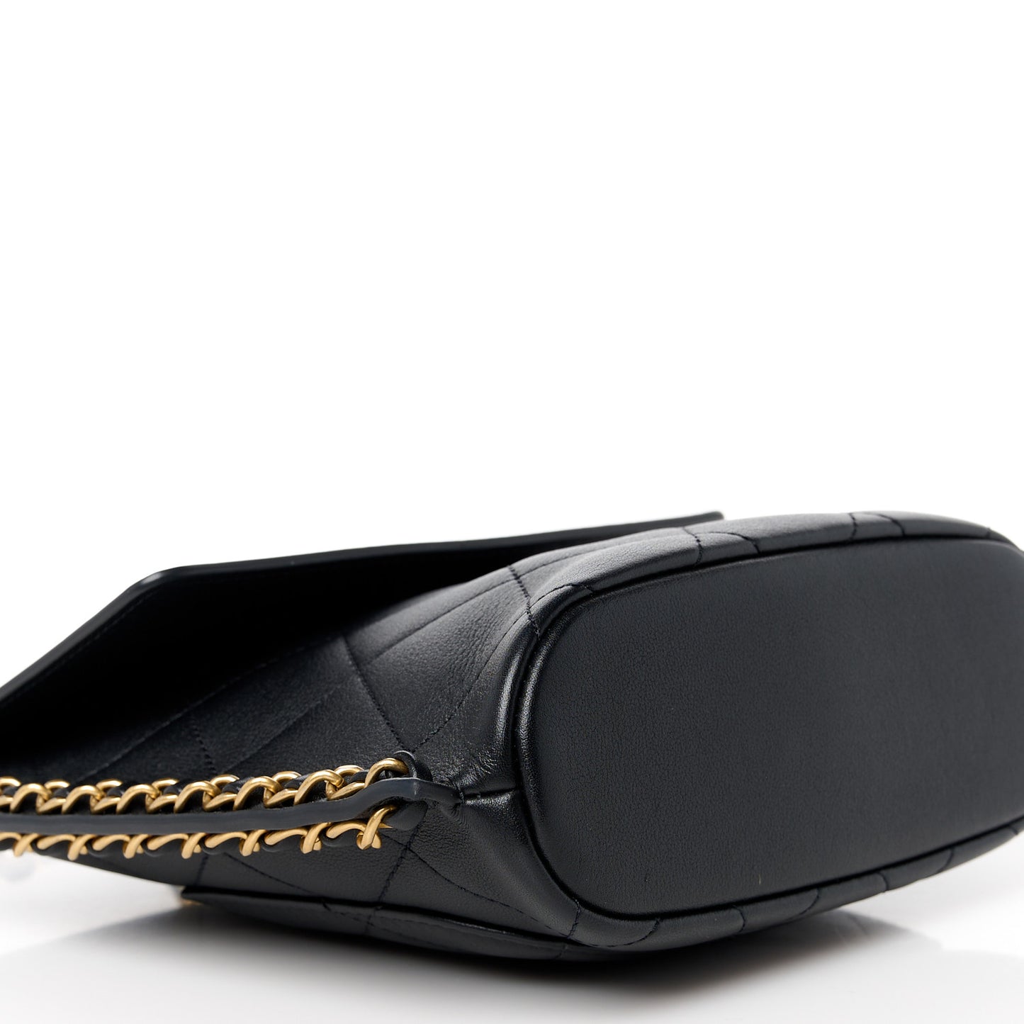 Calfskin Quilted Chain Small Hobo Bag Black