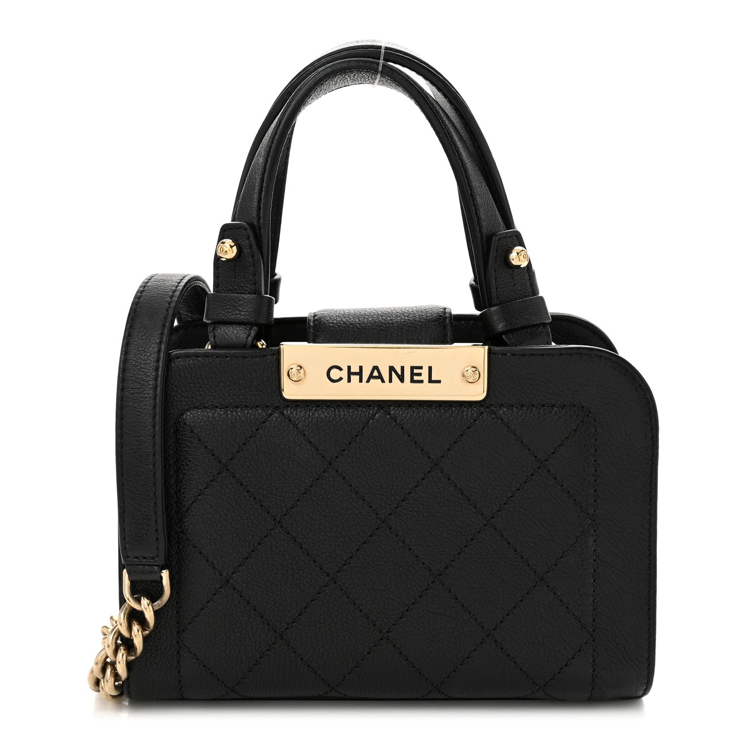 Chanel Grained Calfskin Stitched Mini Label Click Shopper Black