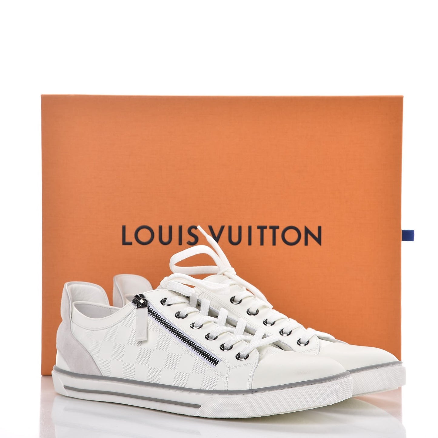 Calfskin Suede Damier Aventure Zip Up Sneaker 9.5 White