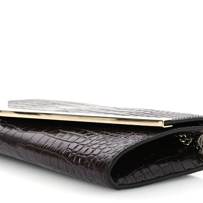 Jimmy Choo Calfskin Crocodile Embossed Emmie Clutch Bag Chocolate 9 of 11