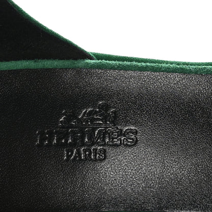 Hermes Suede Goatskin Hilda 80 Sandals 37.5 Vert Electrique 7 of 9