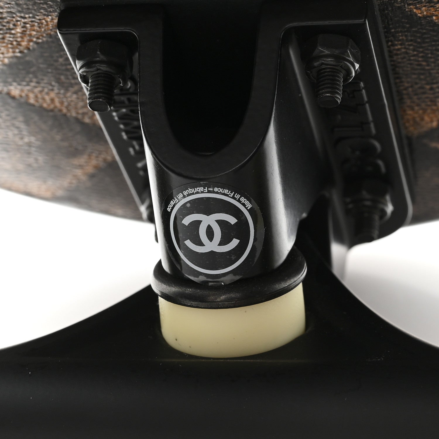 Chanel Lacquered Wood Logo Cruiser Skateboard Black Beige 1793957