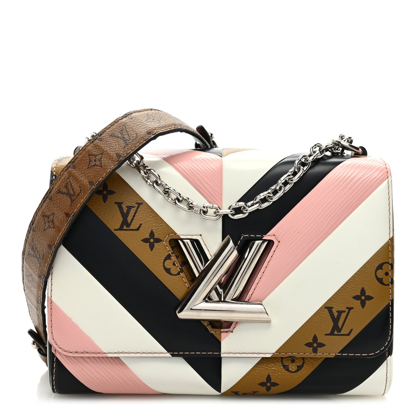 Epi Reverse Monogram Twist Shoulder Bag MM Rose Ballerine