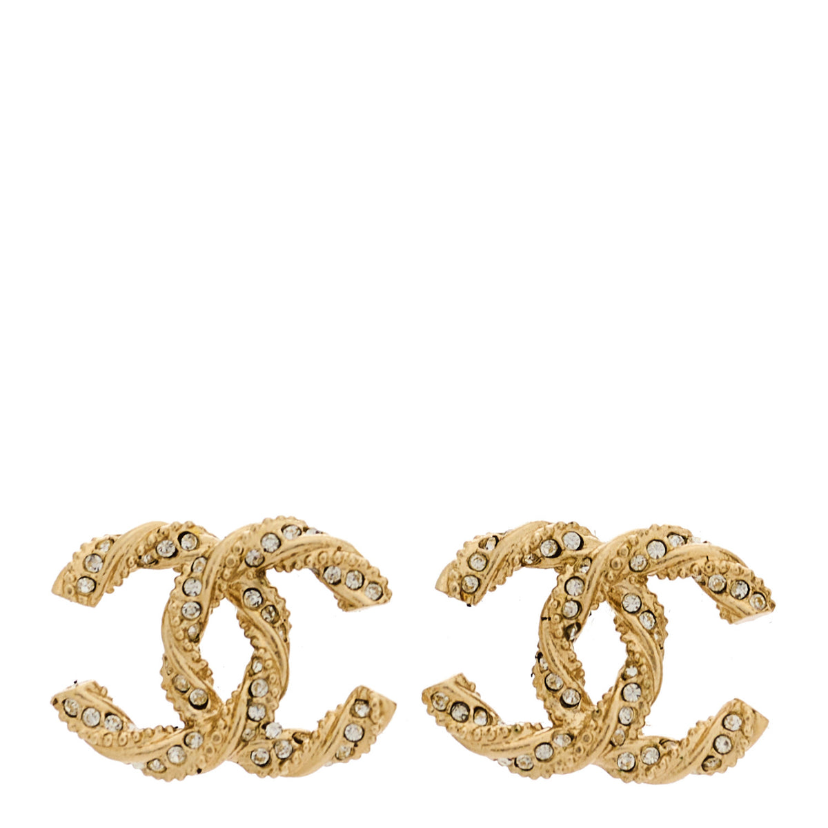 Chanel Crystal Twisted CC Earrings Gold 1 of 5