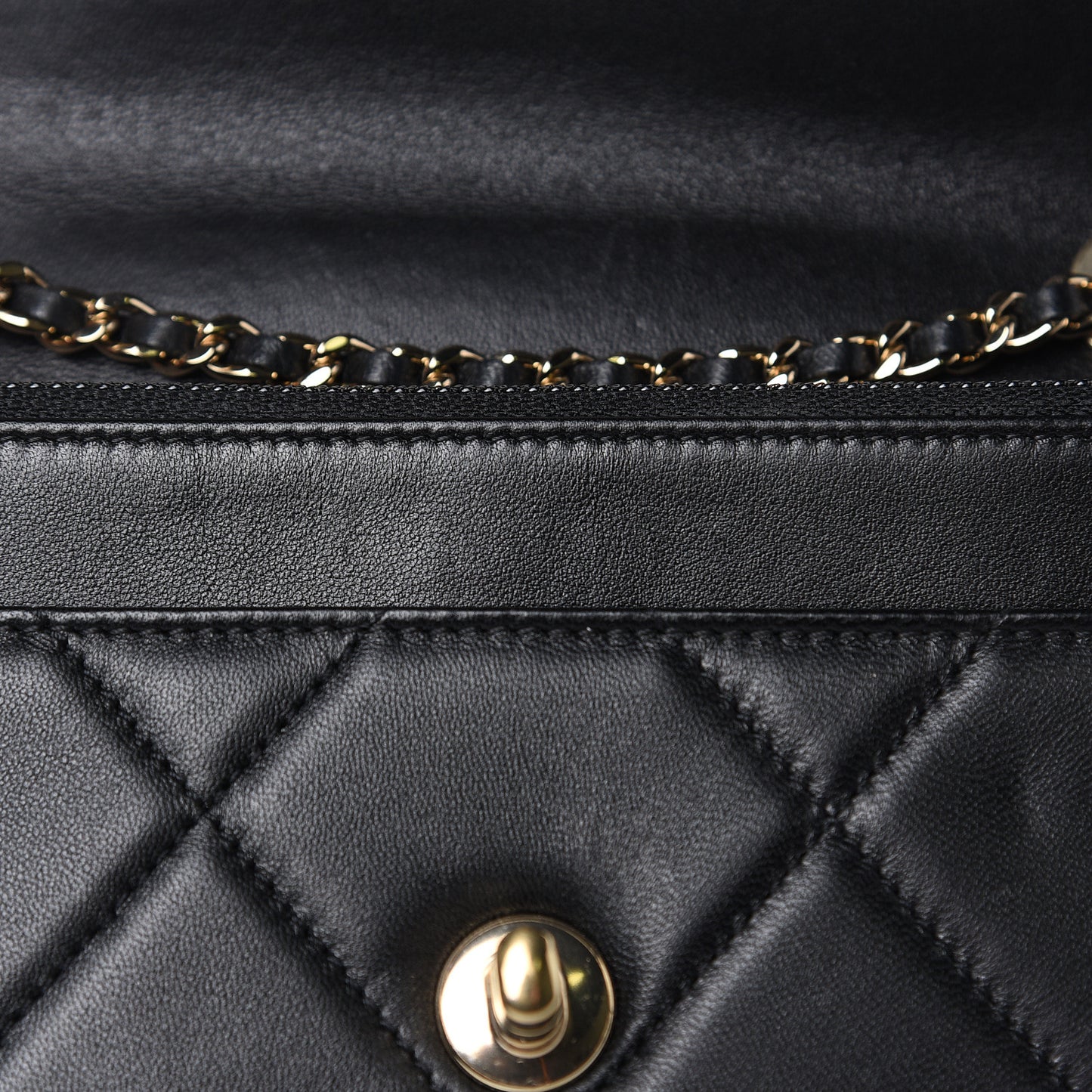 Lambskin Quilted Trendy CC Wallet On Chain WOC Black