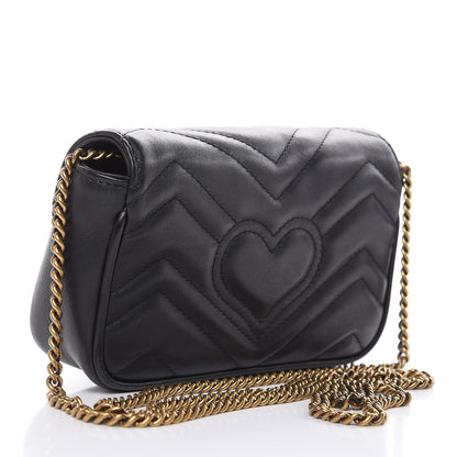 Gucci Calfskin Matelasse Super Mini GG Marmont Shoulder Bag Black 3 of 14