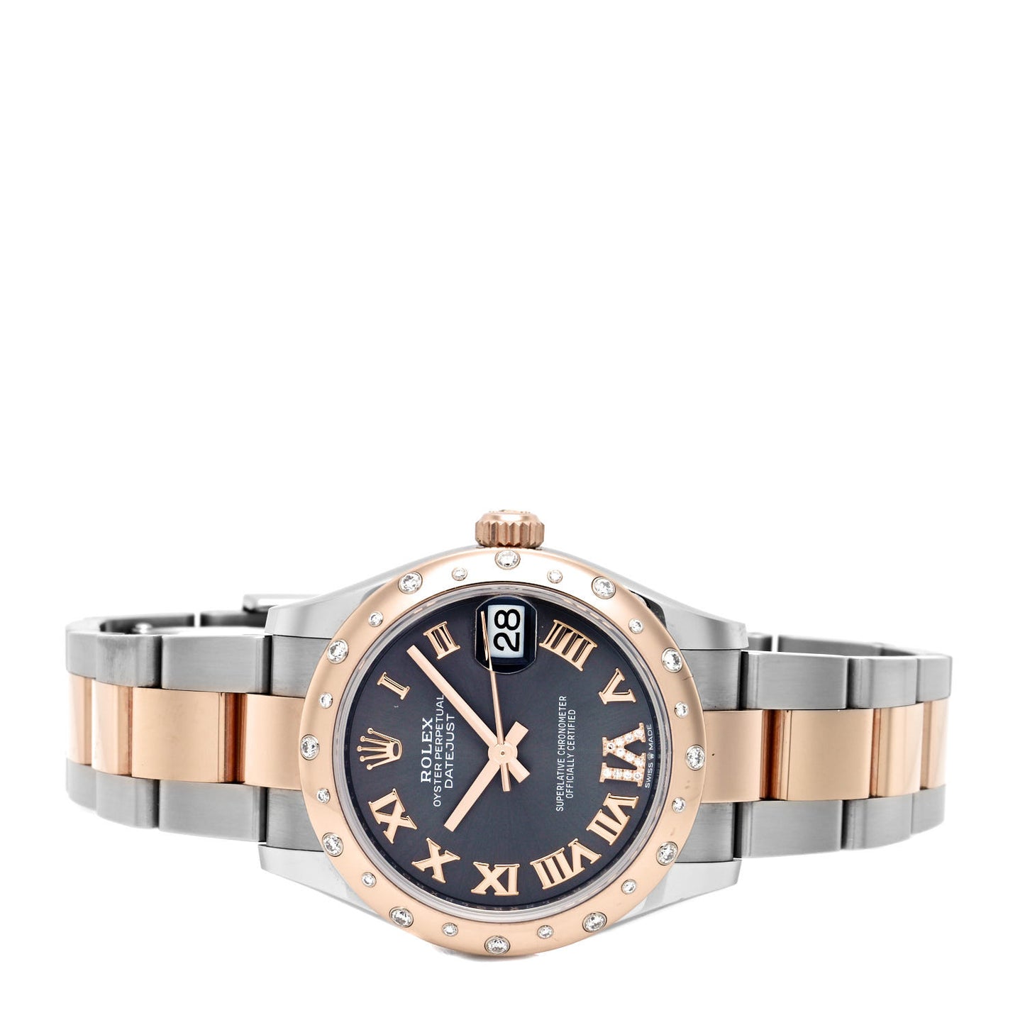 Stainless Steel 18K Everose Gold Diamond 31mm Oyster Perpetual Watch Chocolate Roman 278341RBR