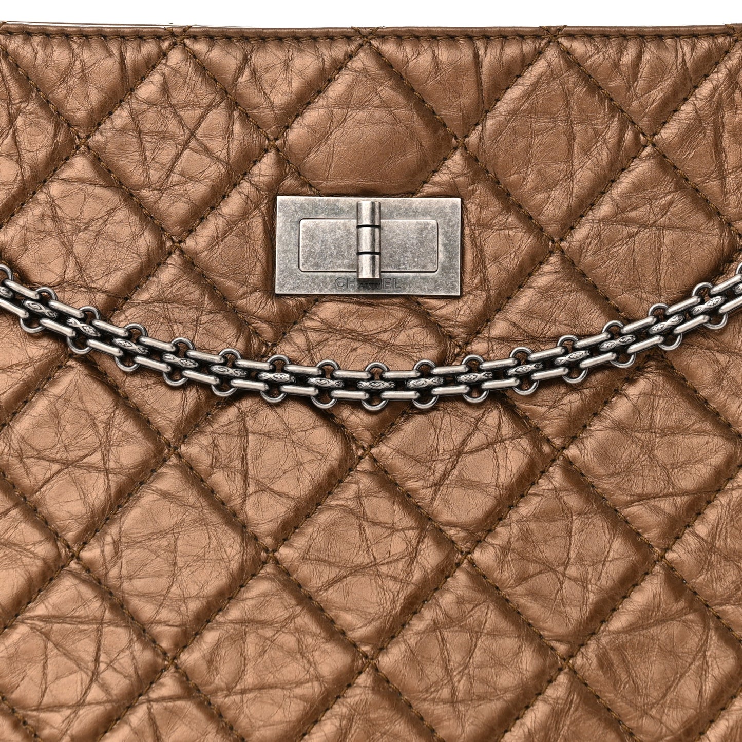 Metallic Aged Calfskin Quilted Reissue 2.55 Tote Bronze