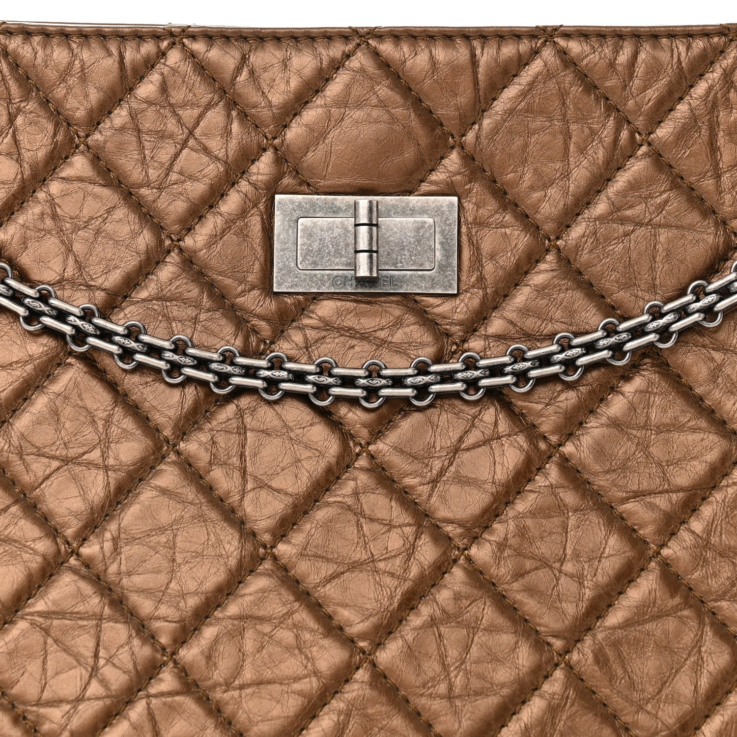 Chanel Metallic Aged Calfskin Quilted Reissue 2.55 Tote Bronze 10 of 12