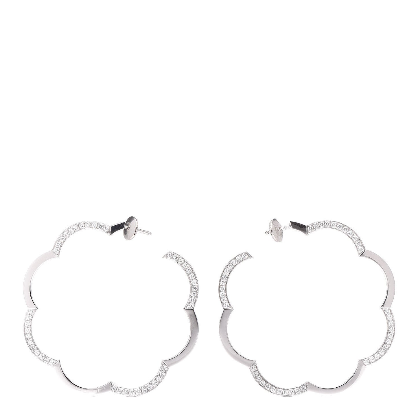 18K White Gold Diamond Large Profil de Camelia Hoop Earrings