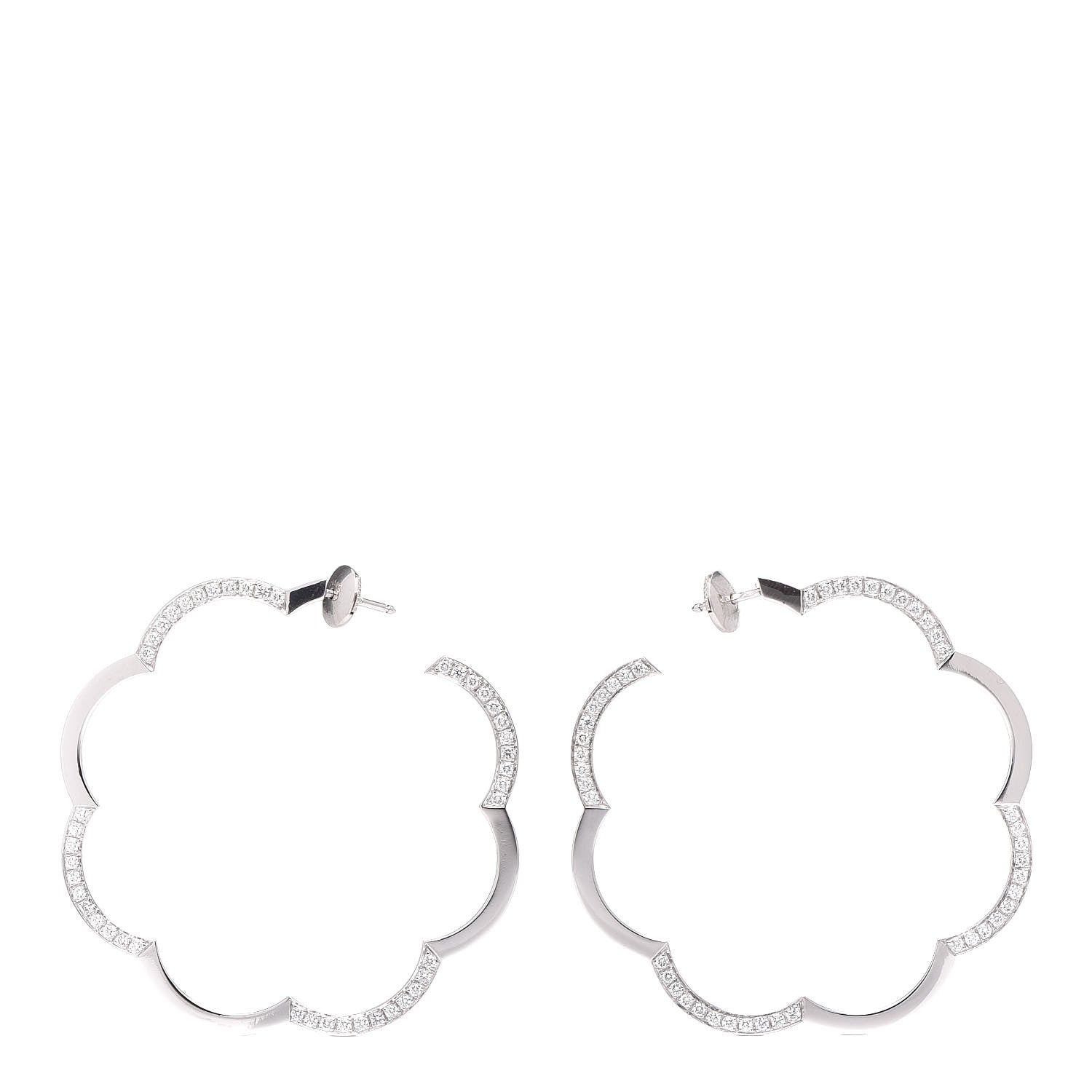 Chanel 18K White Gold Diamond Large Profil de Camelia Hoop Earrings 1 of 6