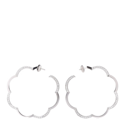 Chanel 18K White Gold Diamond Large Profil de Camelia Hoop Earrings 1 of 6