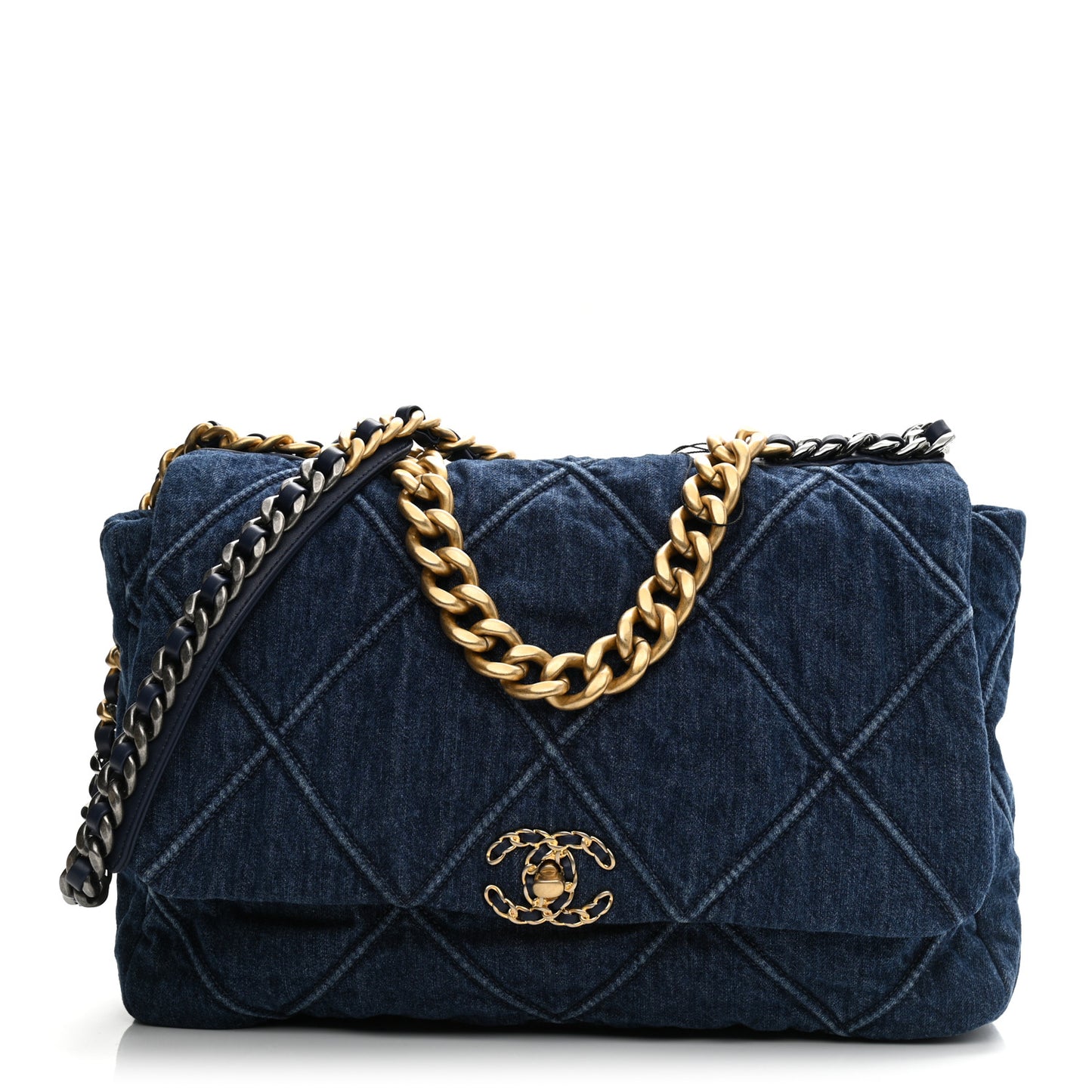 Denim Quilted Maxi Chanel 19 Flap Blue