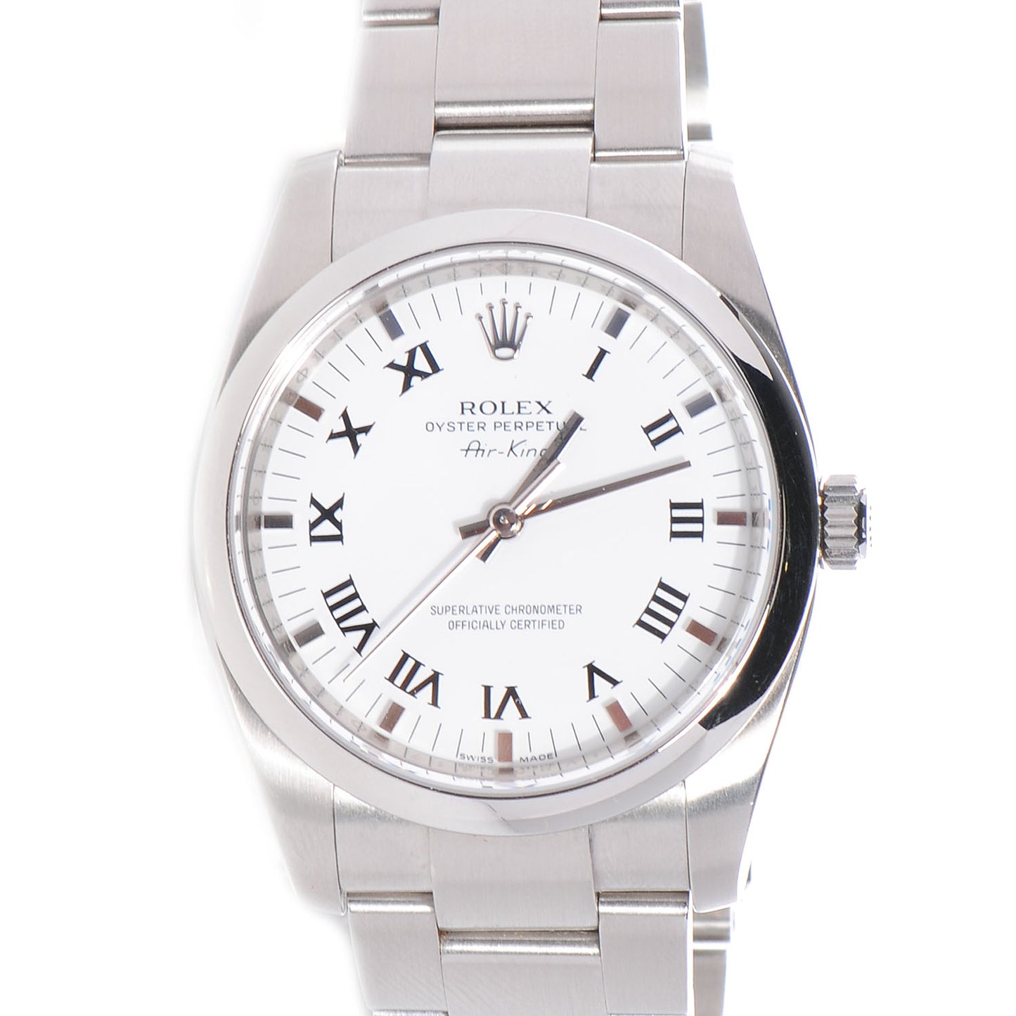 Stainless Steel 34mm Air King Watch White Roman 114200