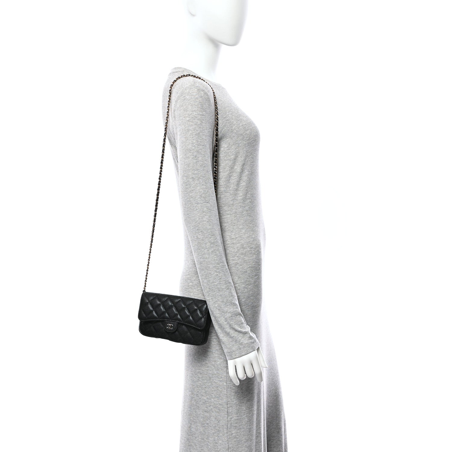 Chanel Caviar Quilted Flap Phone Holder With Chain Black 2 of 12