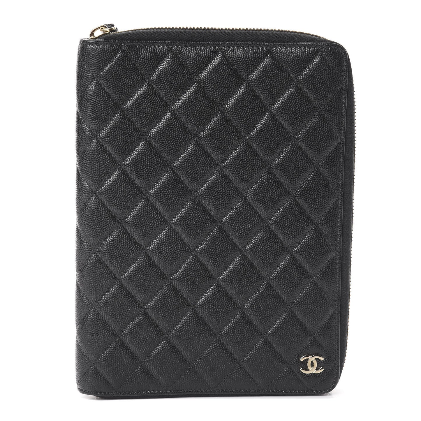 Caviar Quilted Zip Around Notebook Agenda Cover Black