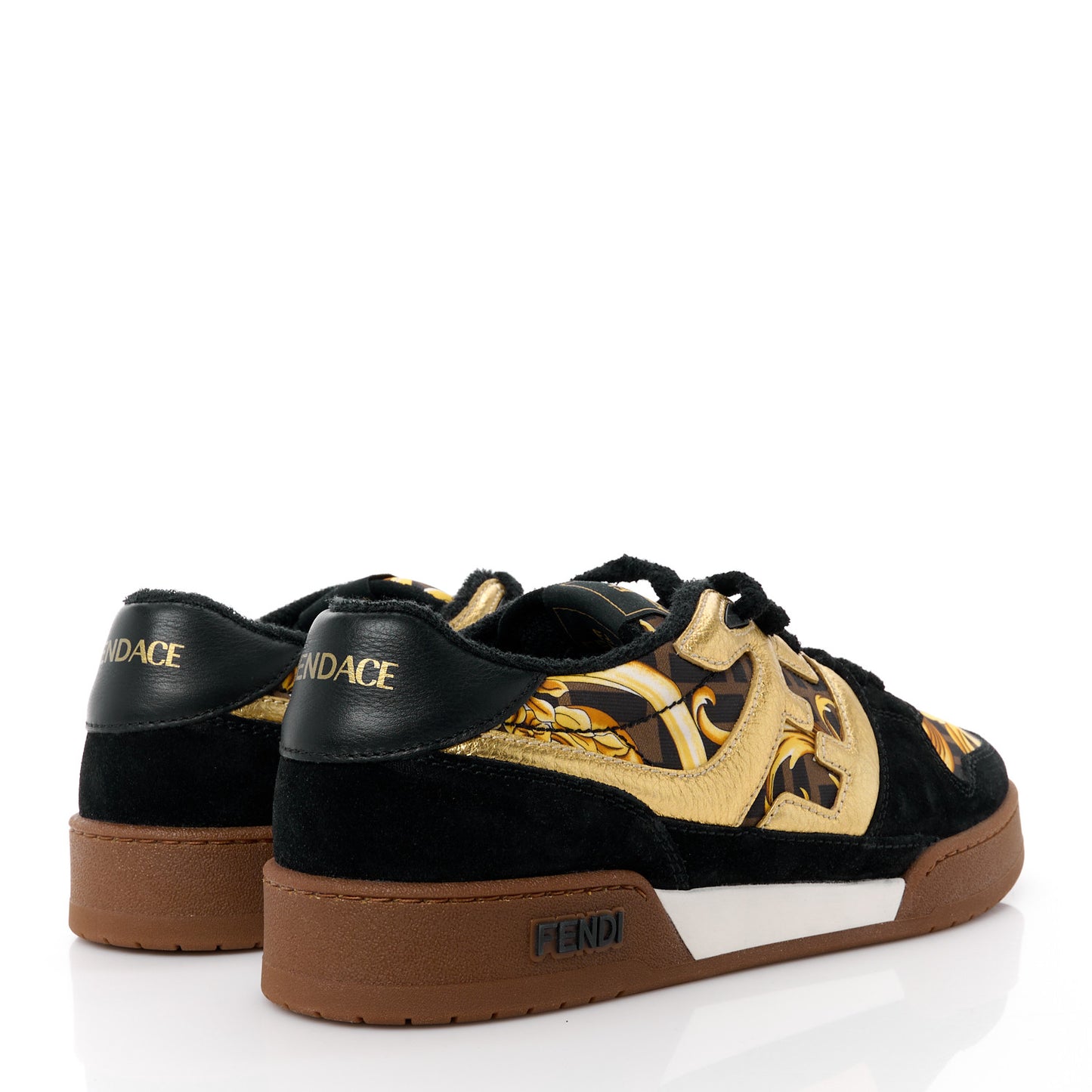X FENDI Suede Fabric FF Baroque Mens Fendace Match Sneakers 9 Black Gold Multicolor