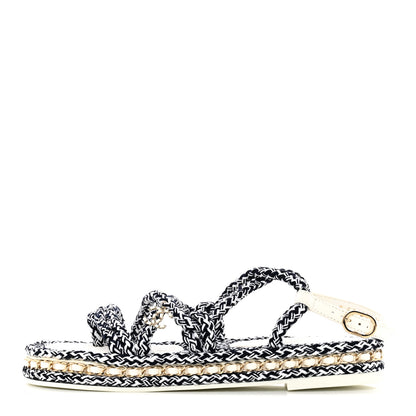 Chanel Lambskin Cord Chain CC Sandals 38 Navy Blue White 1 of 16