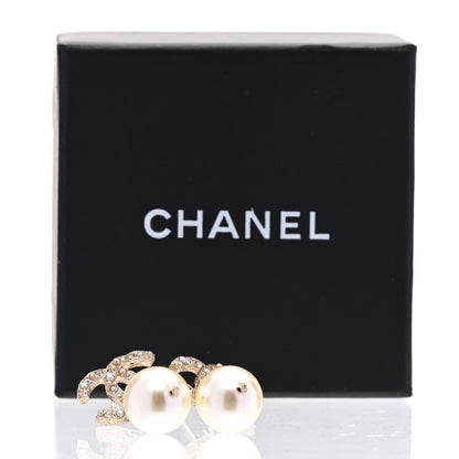 Chanel Crystal Pearl CC Drop Earrings Gold Pearly White 5 of 5