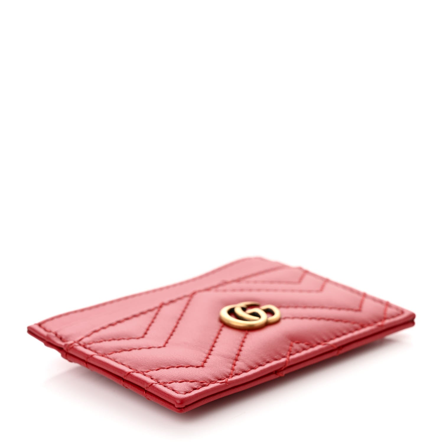 Gucci Calfskin Matelasse GG Marmont Card Holder Hibiscus Red 4 of 7