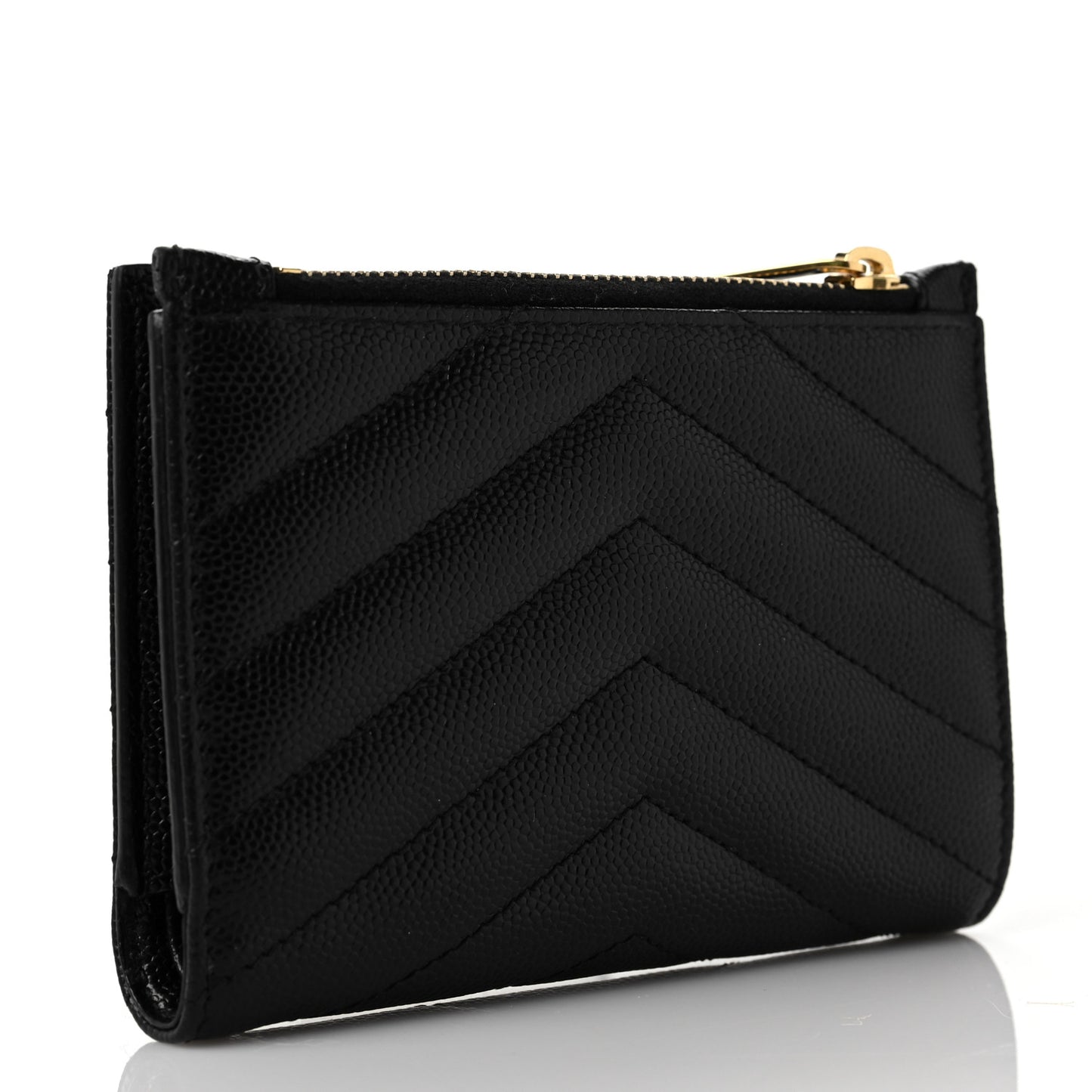 Grain De Poudre Matelasse Chevron Monogram Zipped Two-Part Wallet Black
