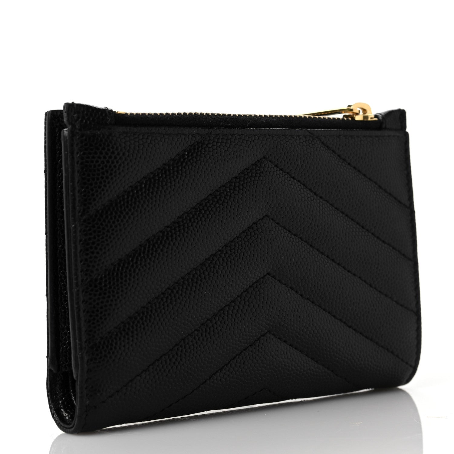 Saint Laurent Grain De Poudre Matelasse Chevron Monogram Zipped Two-Part Wallet Black 3 of 8