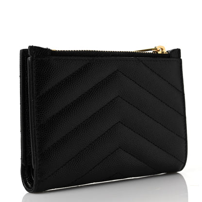 Saint Laurent Grain De Poudre Matelasse Chevron Monogram Zipped Two-Part Wallet Black 3 of 8