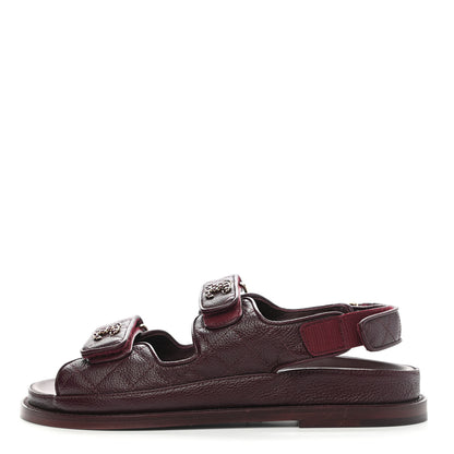 Chanel Grained Calfskin Quilted Velcro Dad Sandals 38 Burgundy 1 of 8