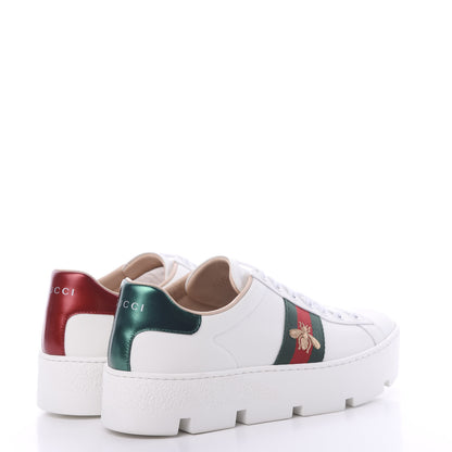 Gucci Calfskin Web Bee Embroidered Womens Ace Platform Sneakers 38.5 White 4 of 8