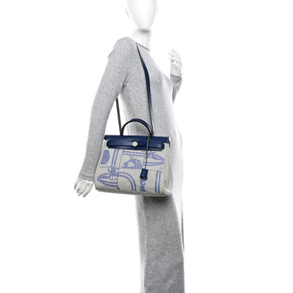 Hermes Vache Hunter Toile H Brides de Gala Herbag Zip Retourne 31 PM Bleu De France Ecru Black 2 of 12